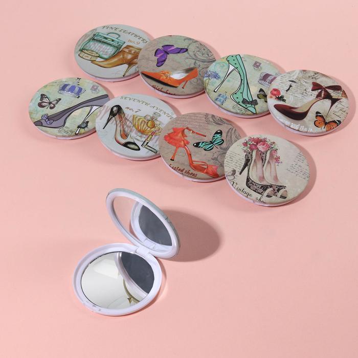 Cermin Rias Lipat Dua Sisi Diameter 7.5cm Kaca Makeup Bulat Portable Double Sided Compact Mirror-1