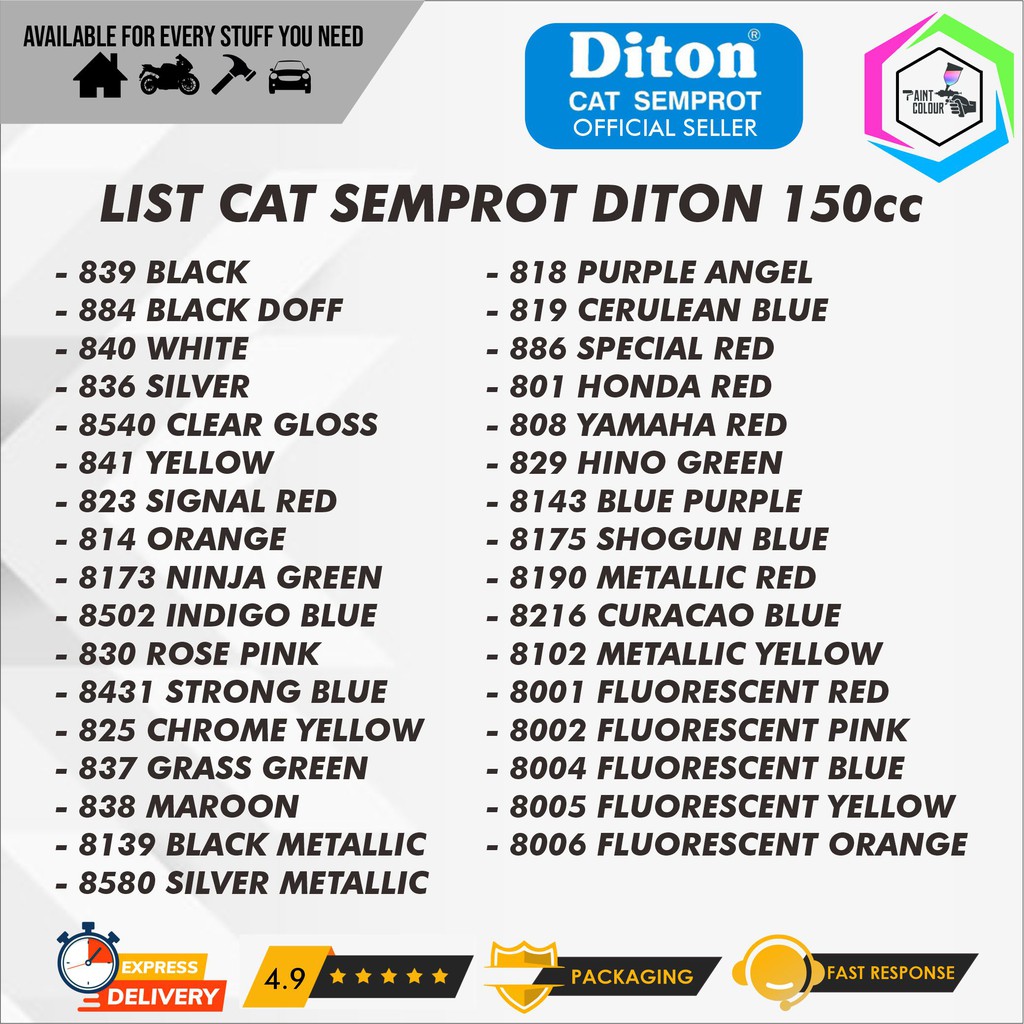 Diton Cat Semprot/Pylox/Motor/Helm 150cc - ALL COLOUR / Semua Warna