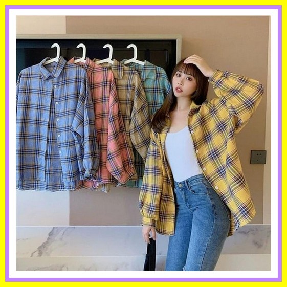 Flanel Oversize Atasan Flanel Cewek Kemeja Flanel  Keren Kemeja Casual Wanita Terlaris Oversize Flan