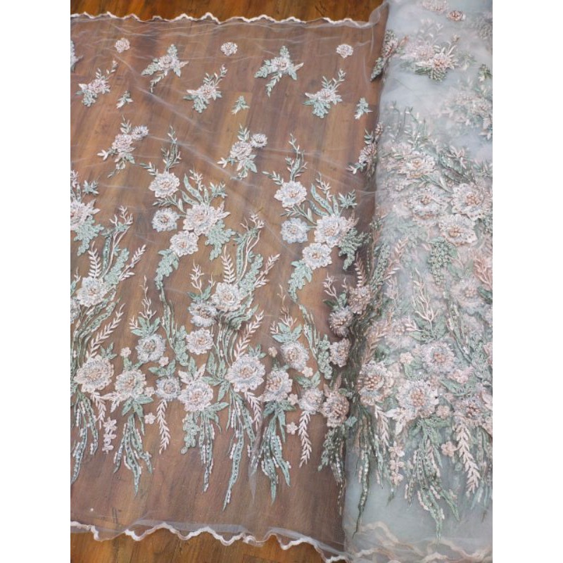 TULLE PAYET SOROSKI PLUS MUTIARA bahan kebaya pengantin