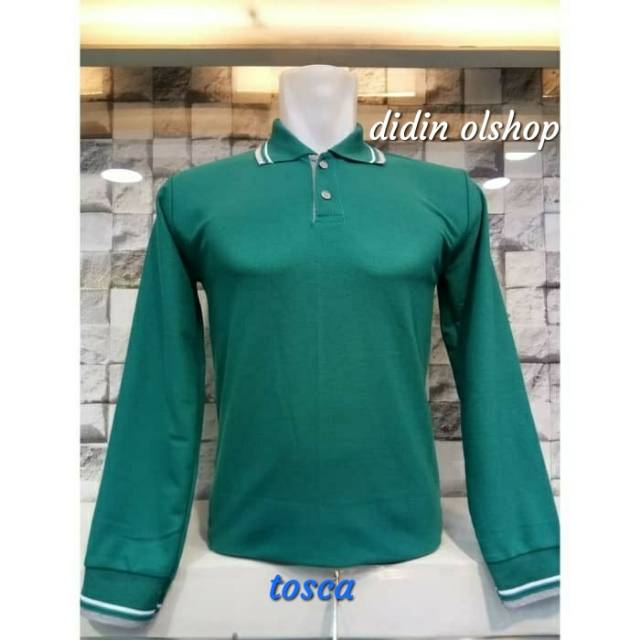 KAOS POLO HIJAU TOSCA PRIA DAN WANITA,KAOS KERAH LIST, KAOS POLO PANJANG SIZE M L XL XXL