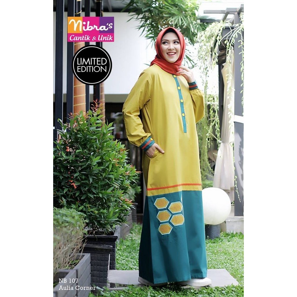 EKSLUSIF MURAH Model Baju Gamis Pesta Nibras NB 107 Kuning ORIGINAL Baju Gamis Model Sekarang
