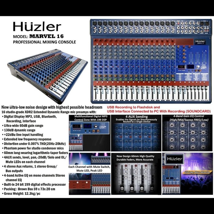 Mixer Audio Huzler Marvel 16 Original 16 Channel Mixing Audio