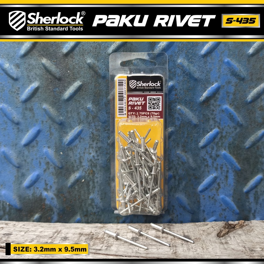 Paku Rivet Sherlock S - 435 size 3,2 mm x 9,5 mm (isi +/- 75 pcs)
