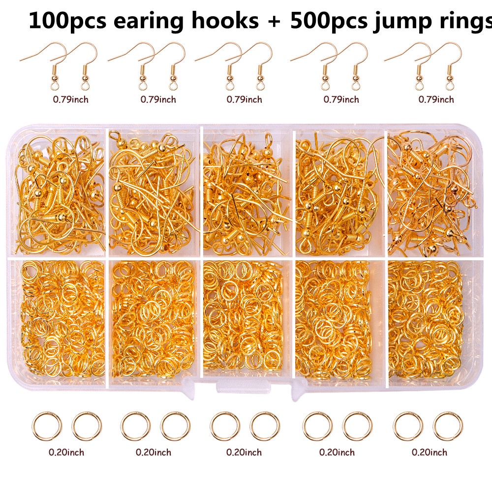 500pcs Cincin Terbuka + 100pcs Kait Konektor Anting Untuk Aksesoris Perhiasan DIY