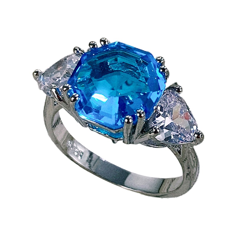 Cincin Cubic Zirconia Warna Biru Putih Untuk Wanita