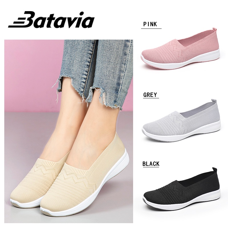 (COD)Batavia Shoes Sepatu Flat Wanita Rajut Terbaru Sepatu flat slip-on berkualitas tinggi yang lembut dan bernapas A163