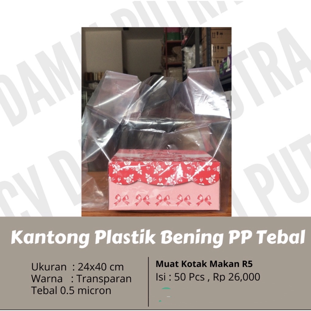 

Kantong Plastik Bening PP Tebal 24x40 / PP Kresek Bening / Plastik Tepak Makan / Plastik Container / Plastik Makanan Isi 50 lbr
