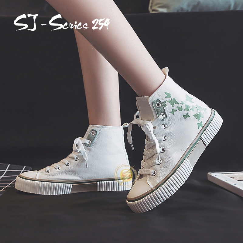 [Mona] Sepatu Sneakers Boots Wanita Motif Trendy Kupu-kupu Kualitas Import Premium - 254 (GRATIS TALI SEPATU)