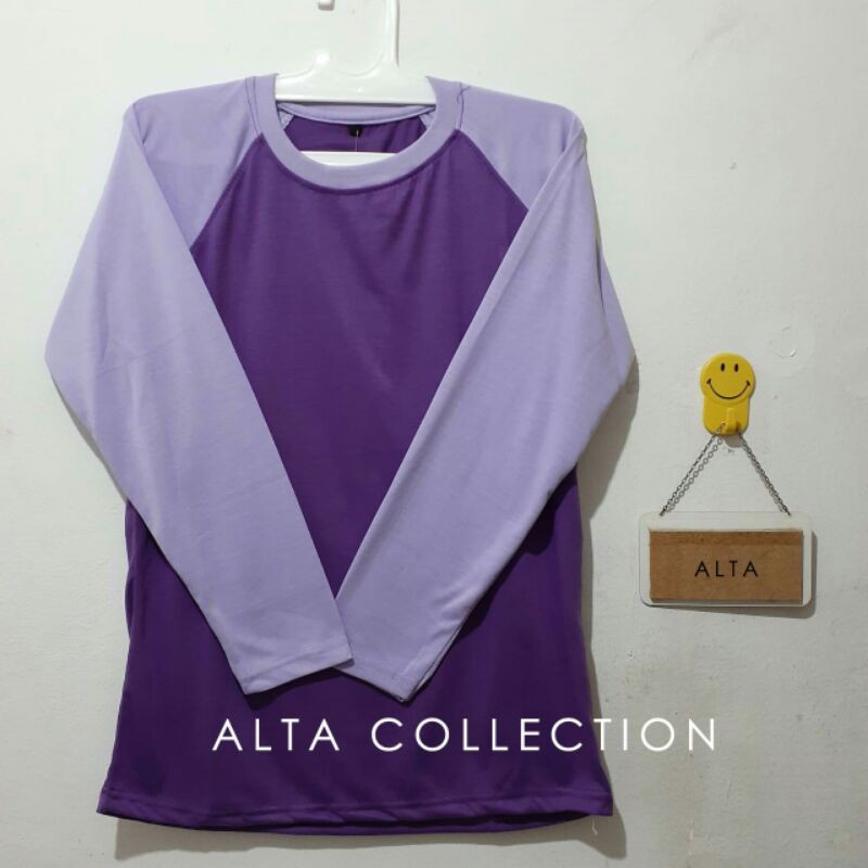 Kaos polos raglan - ungu tua tangan ungu muda