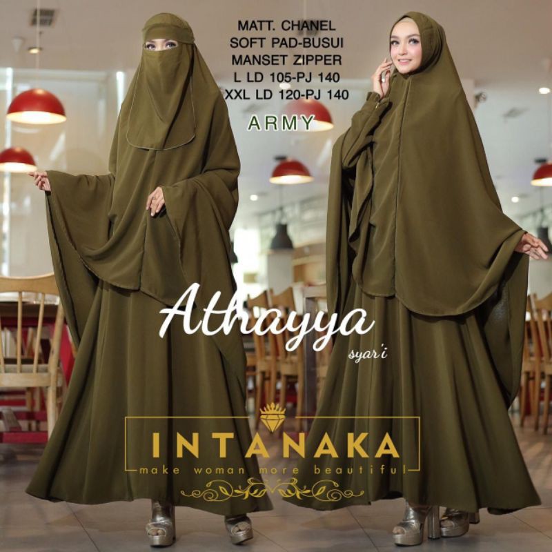 Baju Gamis Syari Terbaru Polos ATHAYYA ori by Intanaka Set Khimar Free Cadar