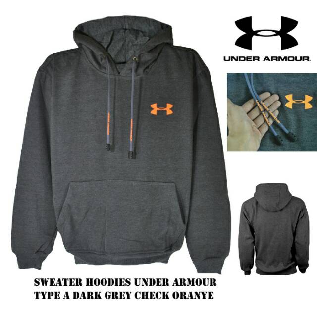 SWEATER HOODIE UNDER ARMOUR TYPE A DARK GREY CHECK ORANGE