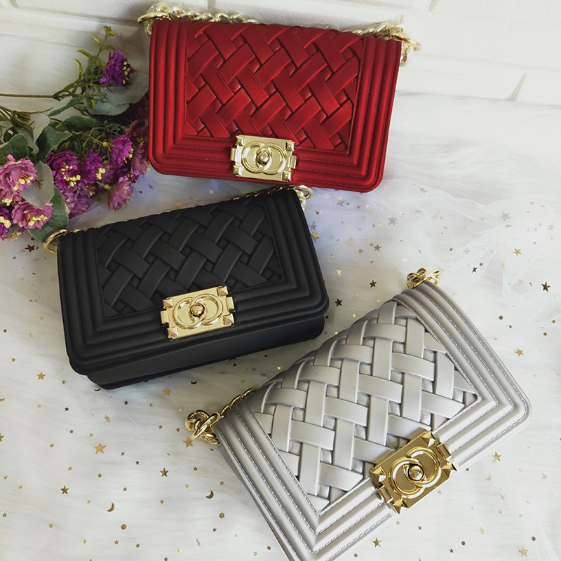 (COD) tas impor wanita selempang jelly matte terbaru  murah handbag tali rantai sling bag cewek