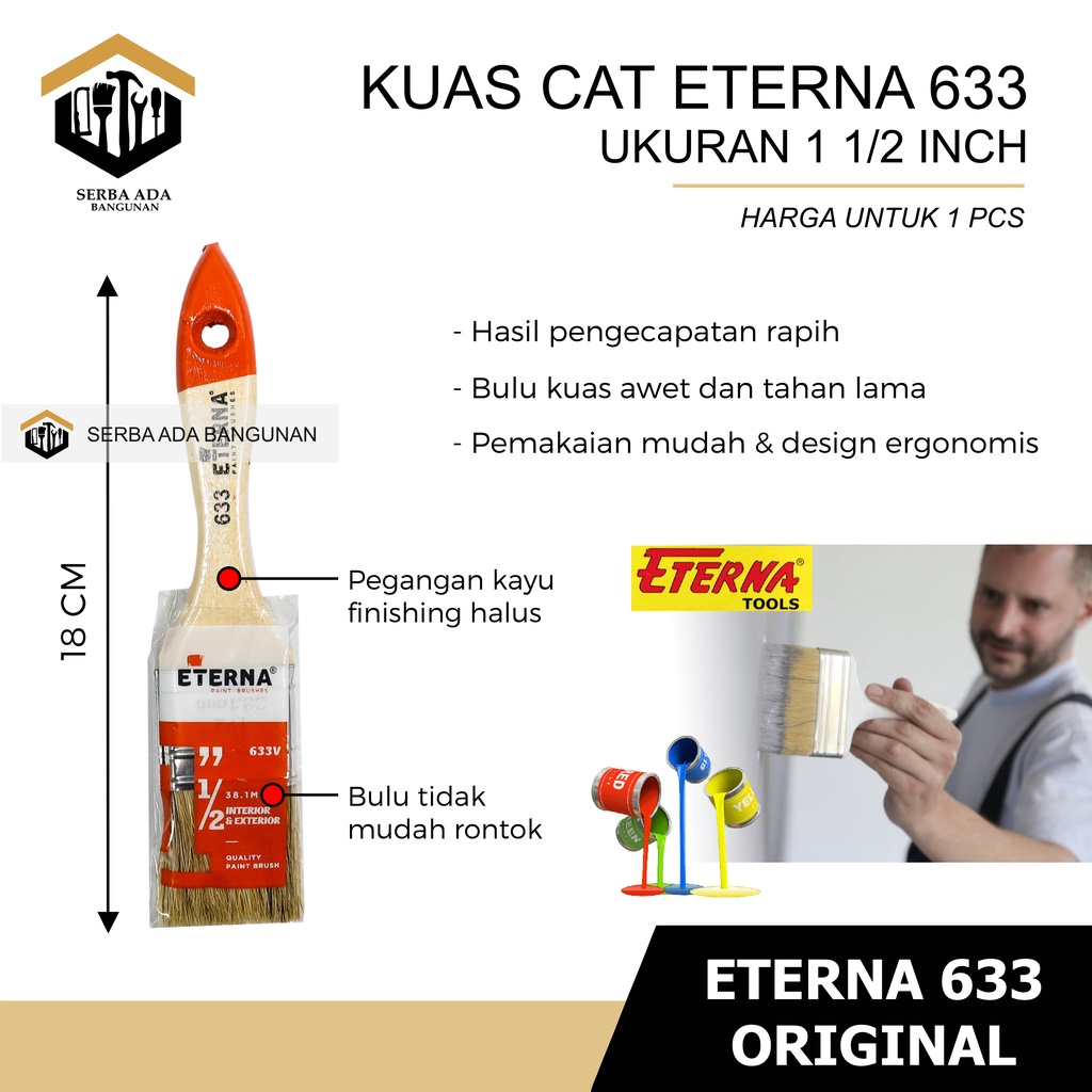 KUAS CAT ETERNA 633 ORIGINAL 1&quot; 11/2&quot; 2&quot; 21/2&quot; 3&quot; 4&quot; / KUALITAS SUPER BAGUS KUAT LEBAT TERMURAH TOP