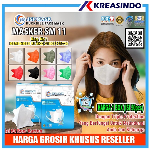 JSP Masker Duckbill Dewasa Masker Medis Kemenkes 4 ply Surgical mask isi 25 / 50