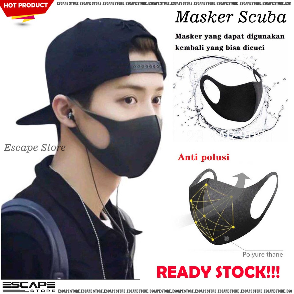 Masker Kain Polos Bahan Scuba Hitam Bisa Dicuci dan Masker Anti Debu dan Polusi