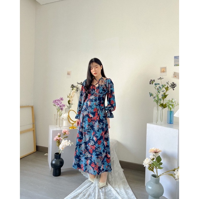 KANON - Erena Floral Summer Dress - Dress rayon pantai musim panas maxi motif bunga