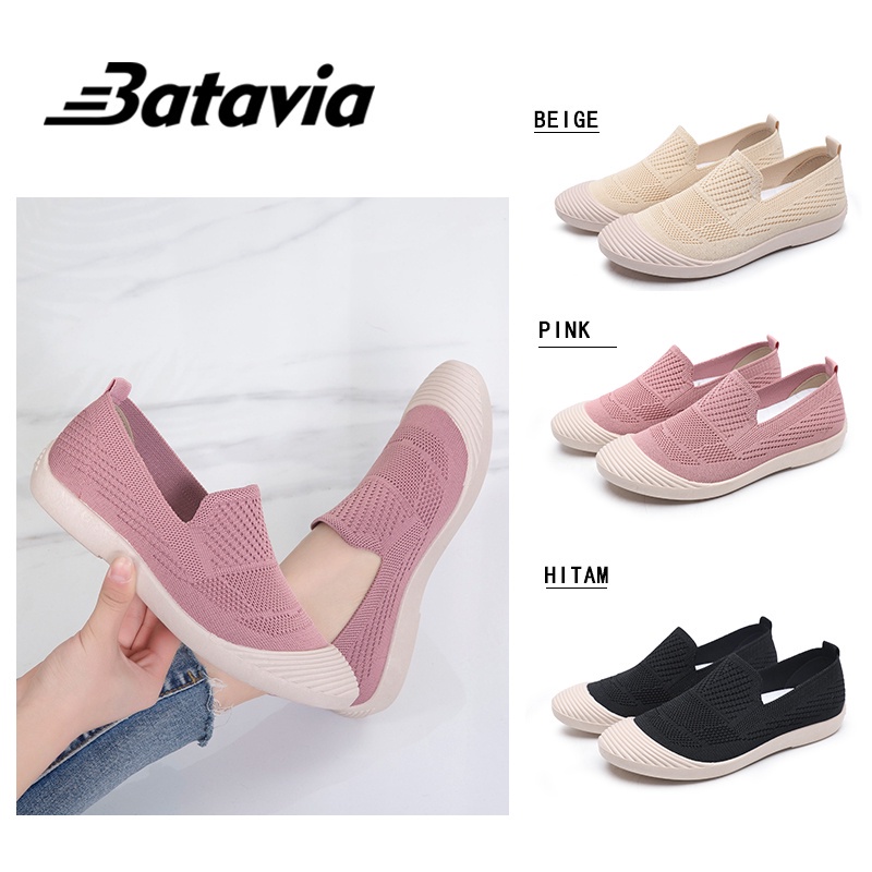 Penanganan Sisa BATAVIA Sepatu wanita anyaman terbang terbaru sepatu wanita kasual datar nyaman sepatu wanita X2