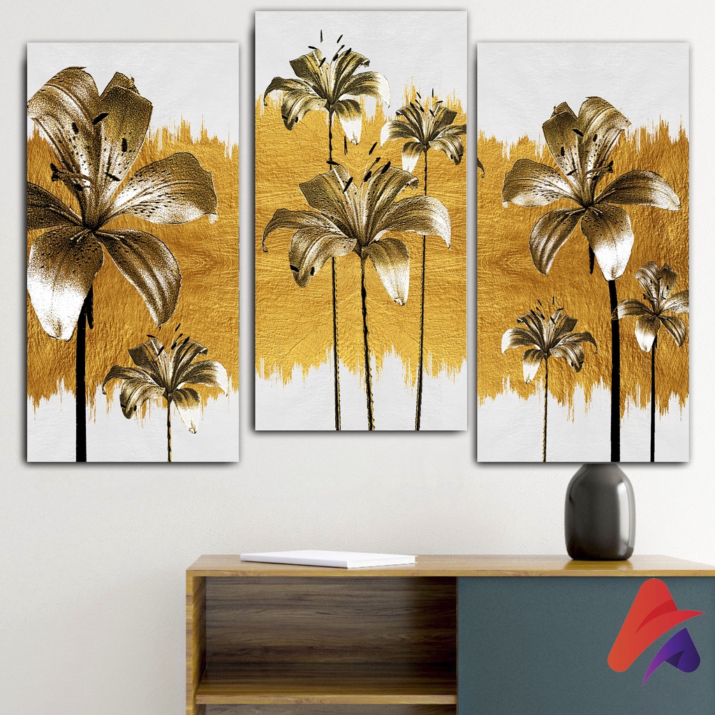 HIASAN DINDING BUNGA REALISTIK GOLD ABSTRAK BUNGA WALL DECOR HIASAN DINDING KAMAR PAJANGAN RUANGAN POSTER KAYU GAMBAR BUNGA RESLISTIC GOLD ABSTRAK