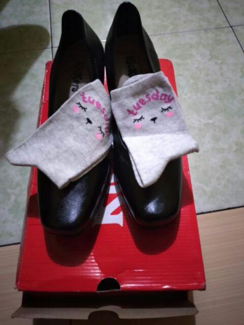 Haffand Sepatu Pantofel Wanita Hitam Hak 3 Cm Cewek Sekolah Kantor Paskibraka Paskib Paskibra A01ss