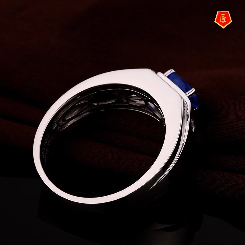 [Ready Stock]Female Silver Korean Style Simple Sapphire Platinum Ring