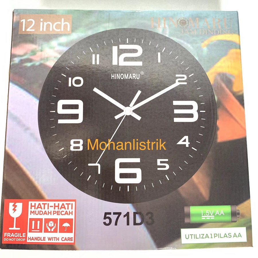 Jam Dinding Jarum Mewah Minimalis Hinomaru 12 inch Wall Clock Hinomaru 30cm Murah - Hitam