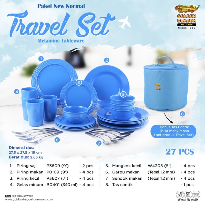 Travel Set Piring Golden Dragon 27pcs Paket New Normal