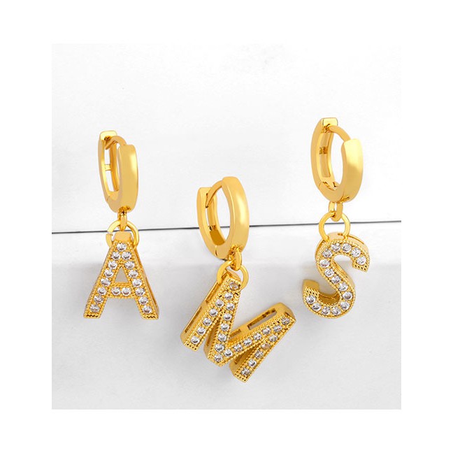 LRC Anting Tusuk Fashion Golden Diamond Letter Earrings A-L
