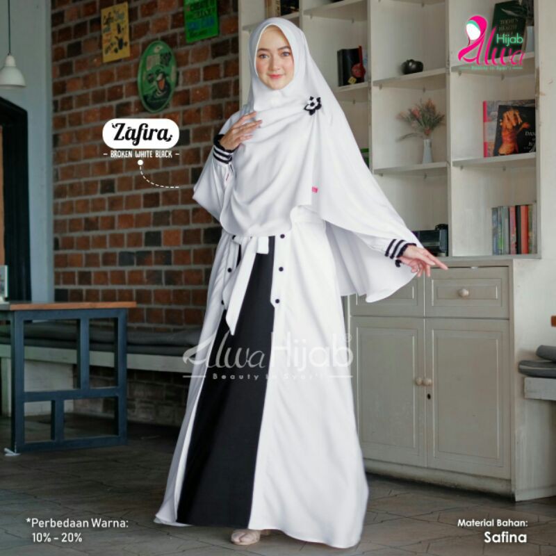 Zafira Set original ALWA HIJAB/Gamis Putih/gamis syari