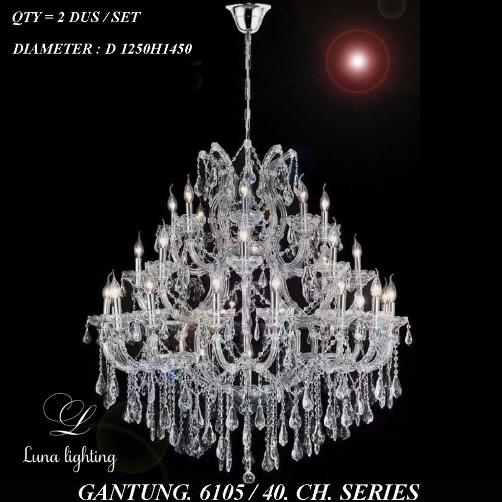 Lampu Gantung Lilin Kristal Chandelier Besar 40 Lampu 6105