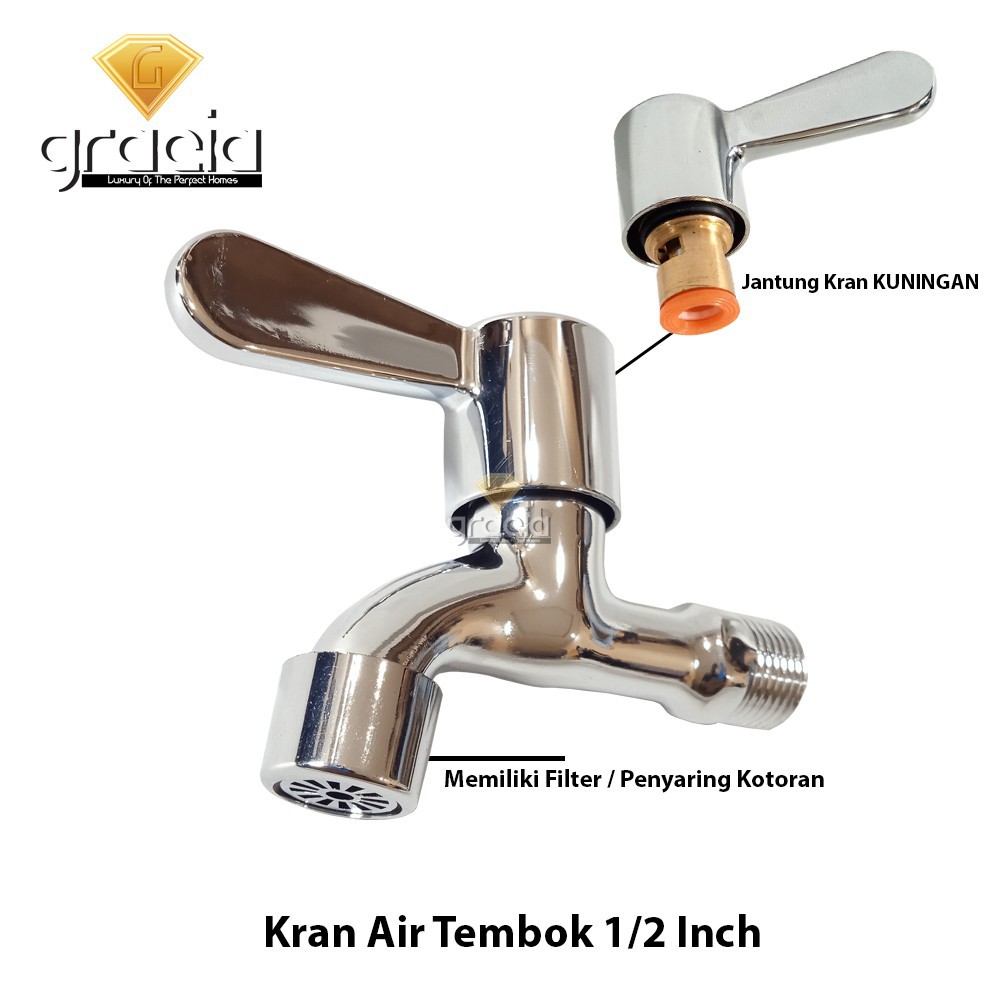 Kran Tembok Taman Keran 1/2inch Handle Engkol Lancip GRACIA Keran Air