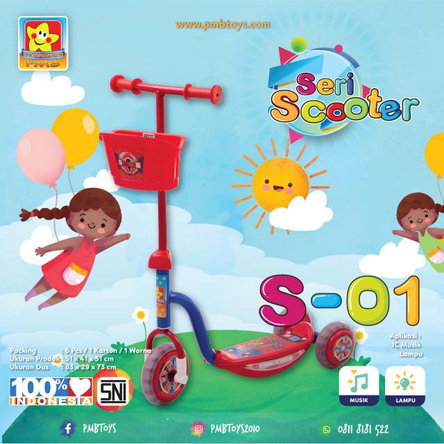 SCOOTER ANAK SKUTER OTOPED RODA 3 PMB S01 CAT MUSIC &amp; LAMPU scooter anak dan dewasa termurah