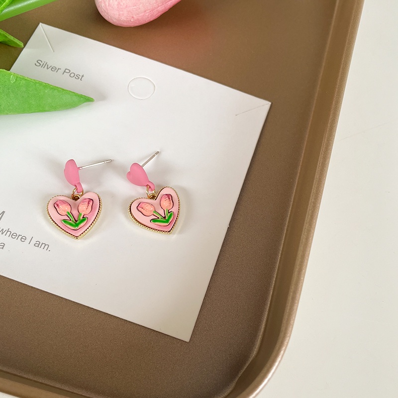 Anting Bentuk Hati Tulip Warna Pink Untuk Aksesoris