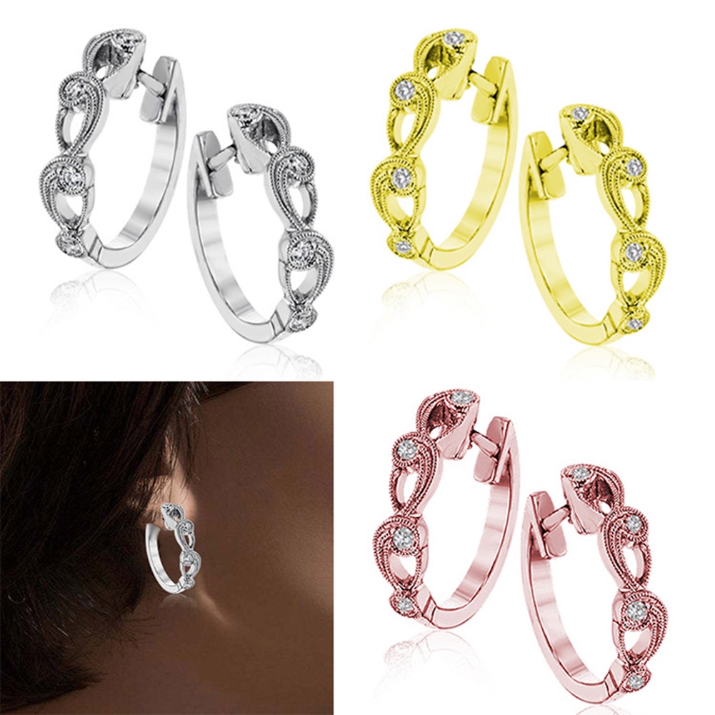 Hu Hu Hu Hu Hu Alat Bantu Pasang Kacamata♡ Anting Hoop Hollow Hias Berlian Imitasi Untuk Wanita