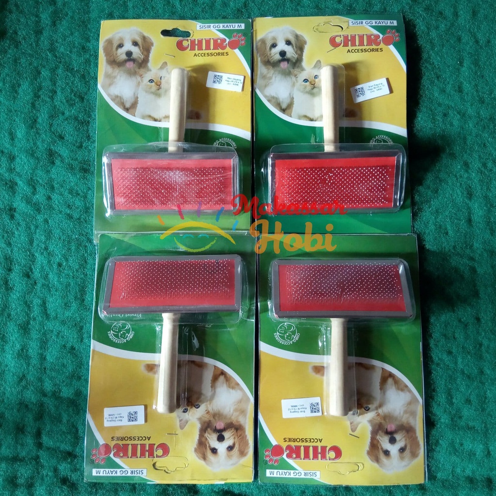 Sisir Gagang Kayu M Ukuran 14x12cm Grooming Bulu Kucing Anjing Kelinci