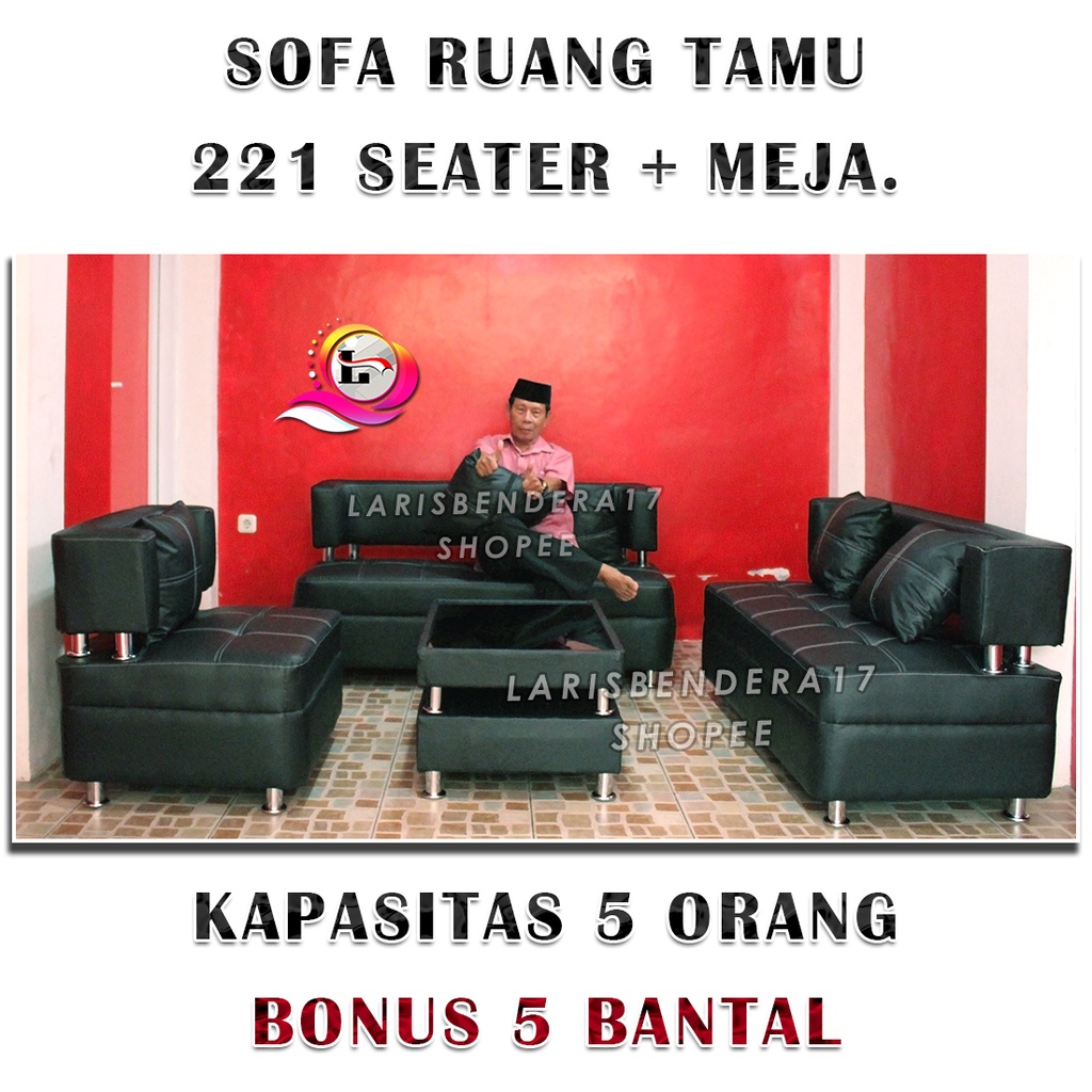 SOFA Ruang Tamu seater 221 Black Minimalis Plus Meja | Oscar/Kulit. | Sofa jakarta bogor depok tange