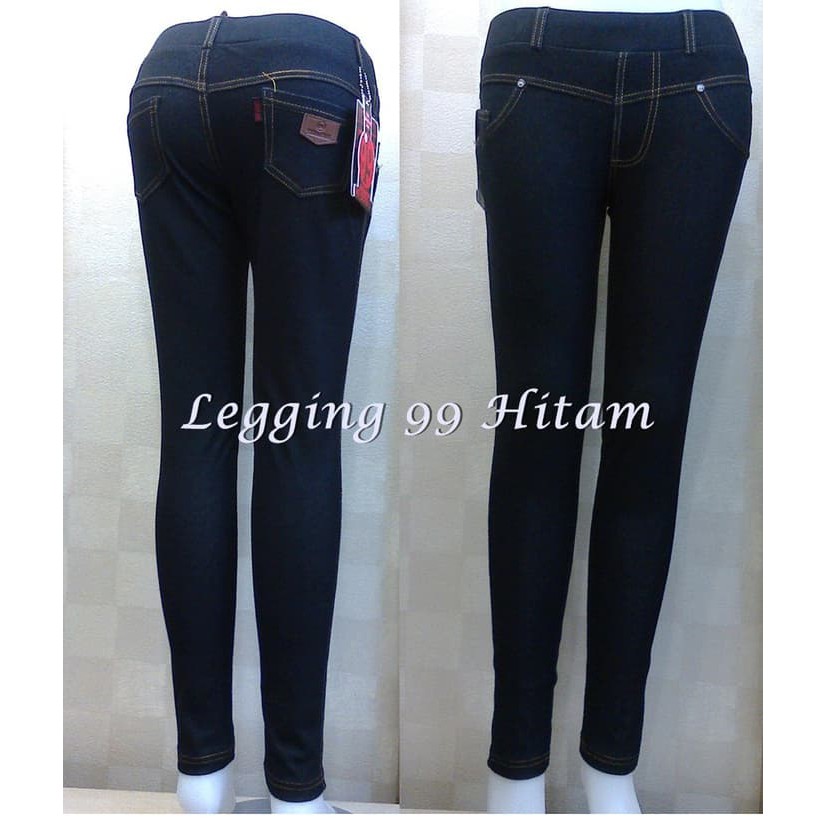 Promo legging 99 bahan jeans denim  Hitam  M XL Diskon