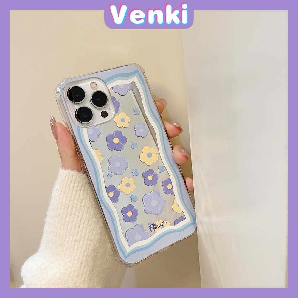 iPhone Case Acrylic HD Mirror Laser Airbag Shockproof Protection Camera Cute Blue Flowers Compatible For iPhone 11 iPhone 13 Pro Max iPhone 12 Pro Max iPhone 7 Plus iPhone xr xs