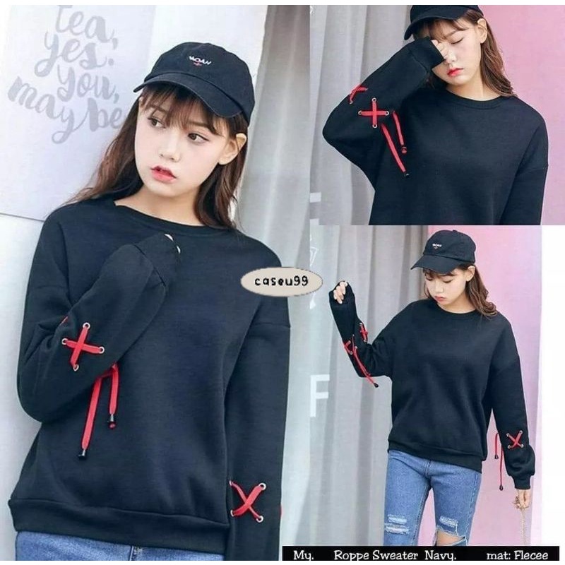 sweater roppe tali lengan swag Harajuku// crewneck sweetshirt wanita pria perempuan laki cewe cowo unisex bahan fleece// sweater distro viral// Women Man Sweatshirts Loose Oversize Pullover