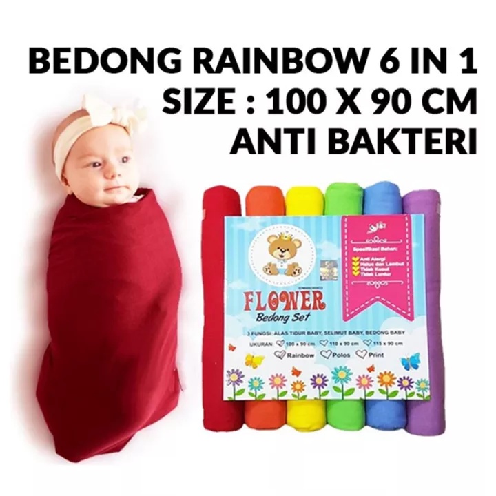 Bedong Bayi Rainbow 100X90 isi 6pcs Kain Bedong Bayi 6 in 1 / Polos Selimut Bayi Swaddle Wrap Baby Adem lembut tidak gatal