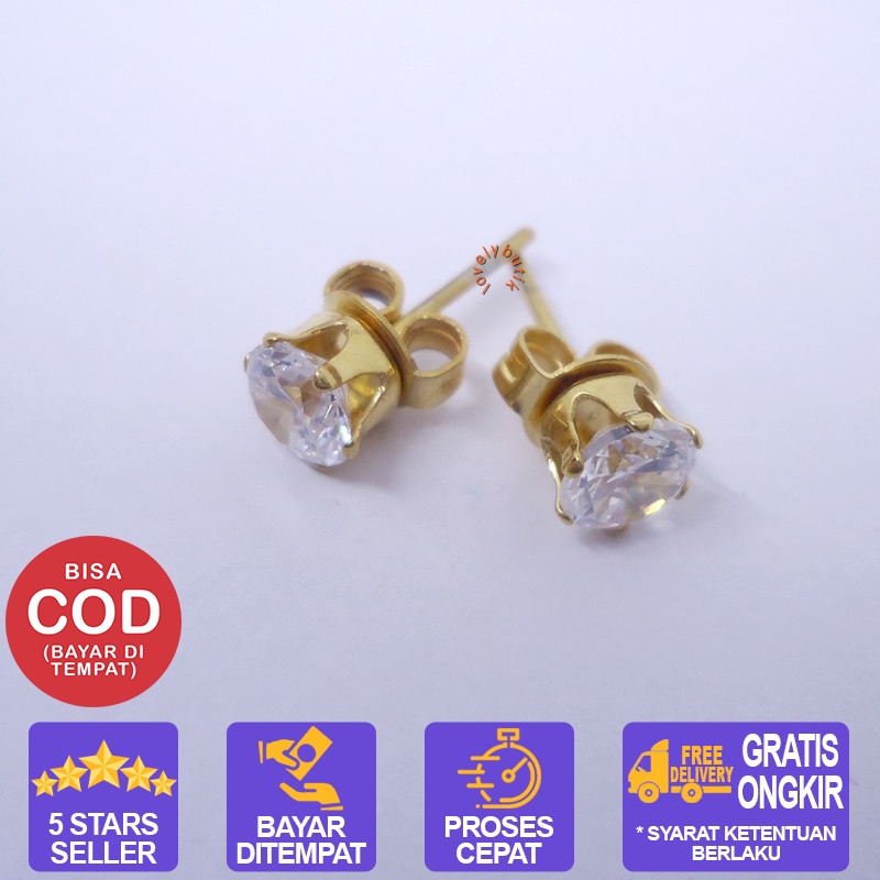 Lovelybutik Anting Tindik Titanium Crown Anting Titanium Wanita Pria Ukuran Permata 0,5 cm