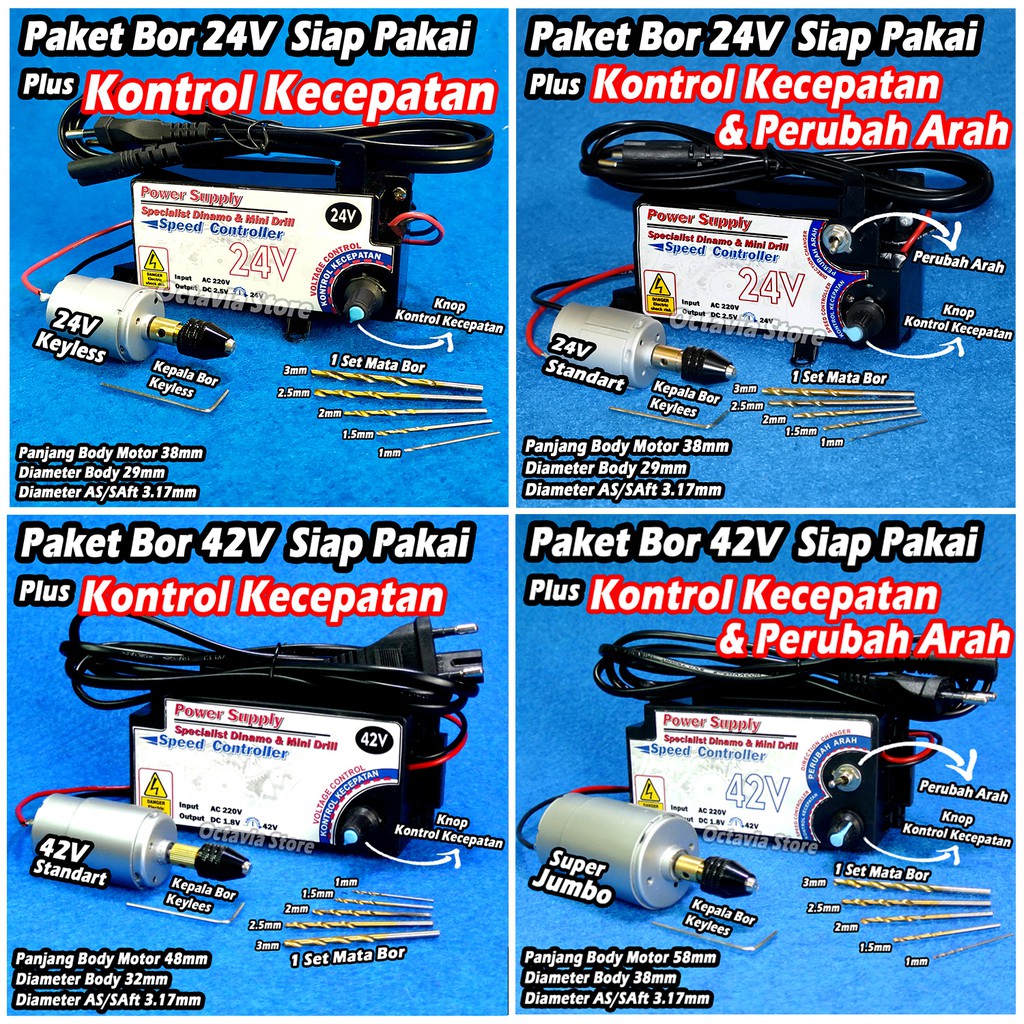 PAKET BOR mini Drill siap pakai 24V atau 42V