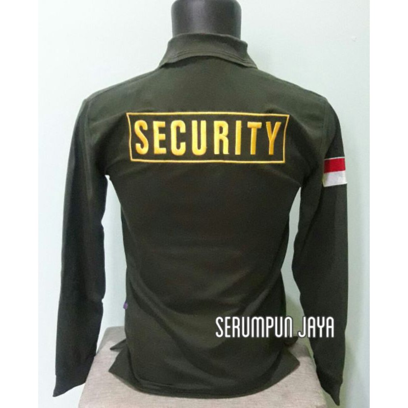 KAOS SECURITY - KAOS KERAH SECURITY HIJAU ARMY PANJANG - KAOS SECURITY LOGO KUNING FULL BORDIR