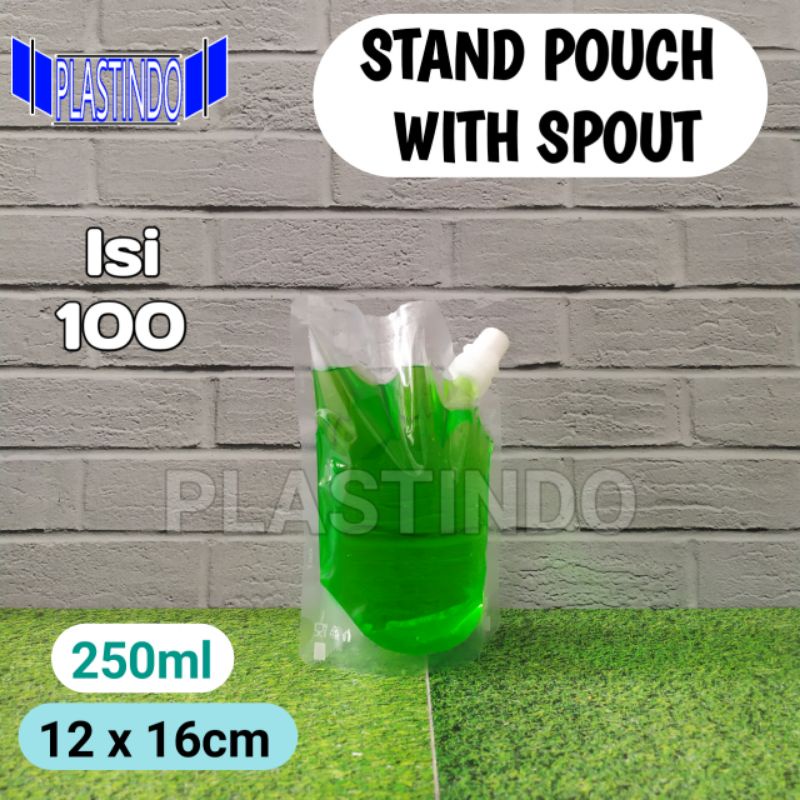 ISI 100 PCS PREMIUM STAND POUCH 250ML PLASTIK KEMASAN CAIRAN SPOUT KPACK