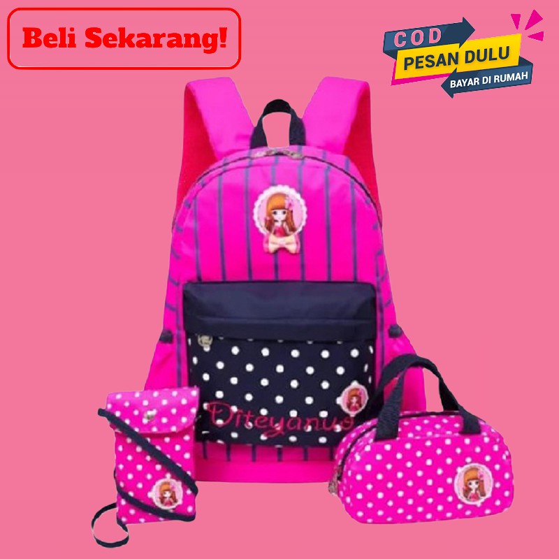 Tas Ransel Perempuan Tas Ransel Anak Sekolah Tas Ransel Berbie Salur Backpack Multifungsi