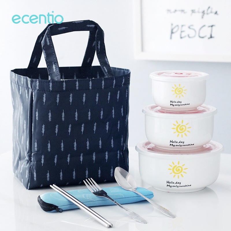 ecentio &amp; FOODI tempat makan anak sekolah 3 Sekat 1400ml botol 450ml dan Alumunium Foil Lunch bag/biru/hijau/merah muda/Lunch box set anak 650ml +cangkir 450ml/Lunch Box Set 3 Grid Kotak Bekal Makan Botol Minum Free Sendok/tempat makan anak/BPA Free