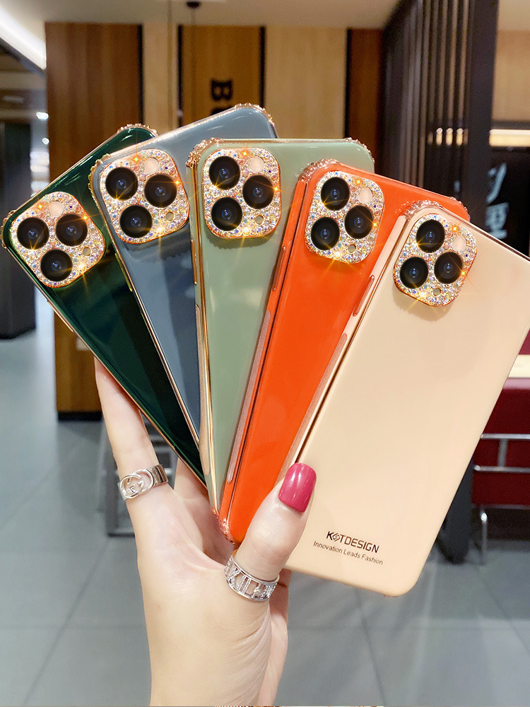 Casing ponsel Berlian imitasi lensa IPhone 11 12 Pro Max Promax 12promax 12pro 11pro Penutup ponsel Pelindung Berlian Anti-drop