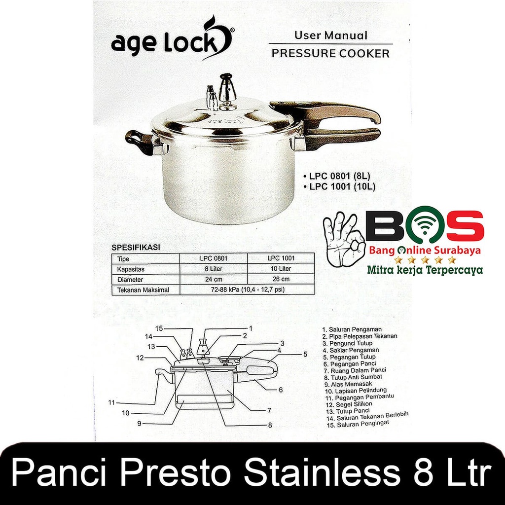 Panci Presto Age Lock Diameter 24 CM Presto 8 Liter Pressure Cooker