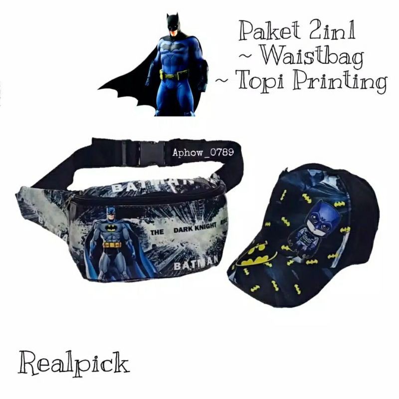 2in1 waistbag anak batman +topi batman