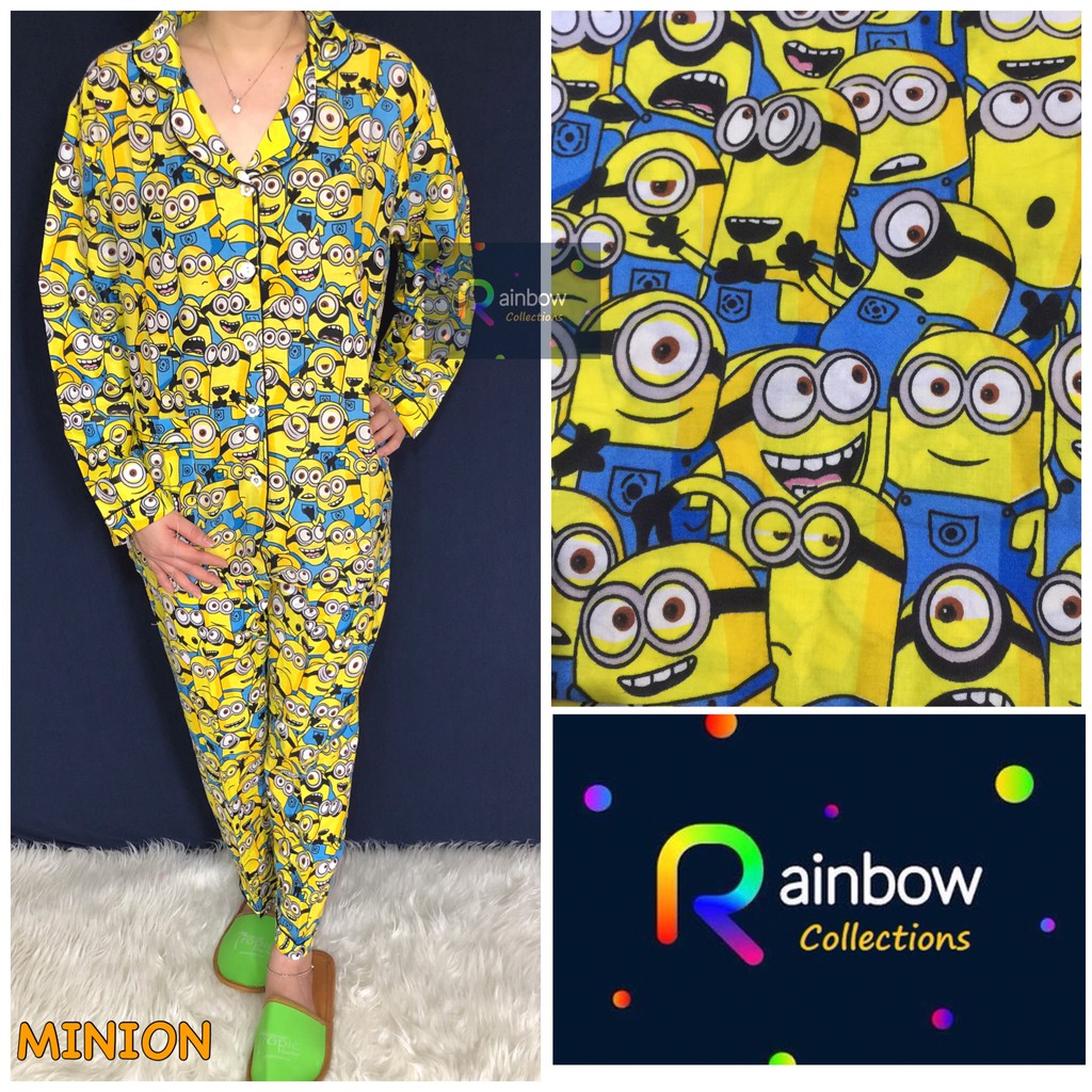 Piyama dewasa PP XL celana panjang baju panjang, katun jepang, FIT TO XL, motif MINION